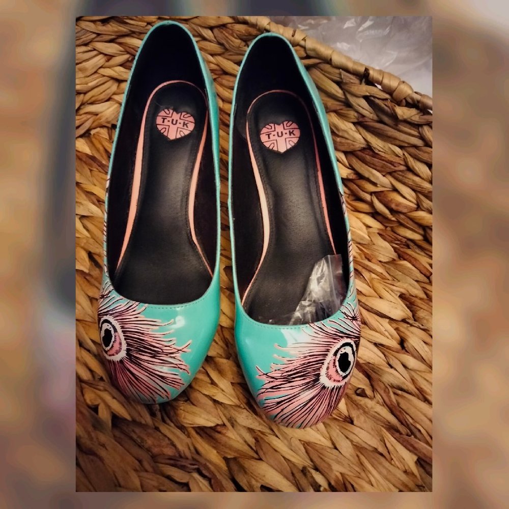 PEACOCK FEATHER ANTI-POP HEEL-Turquoise